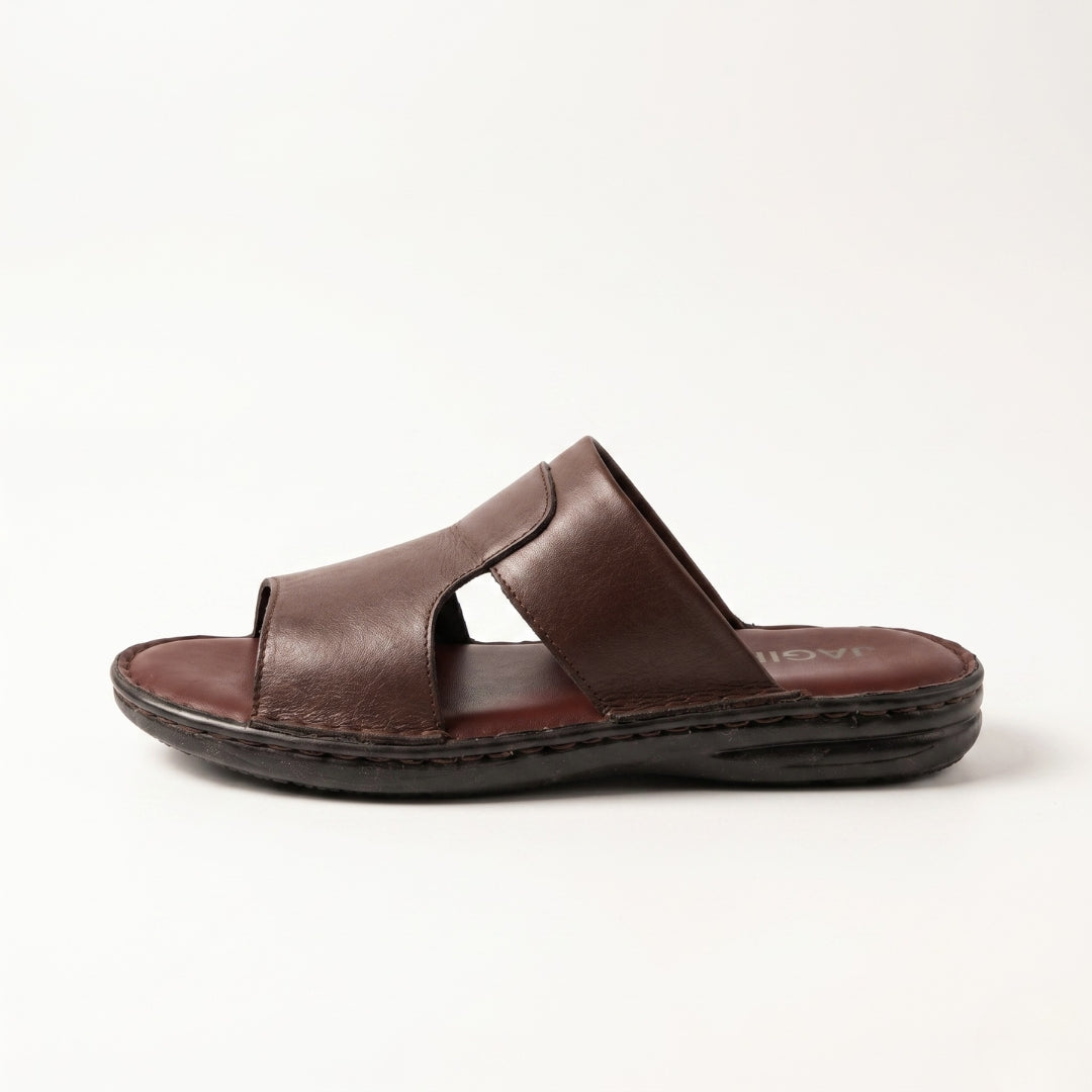 Cutout Leather Chappal - Brown