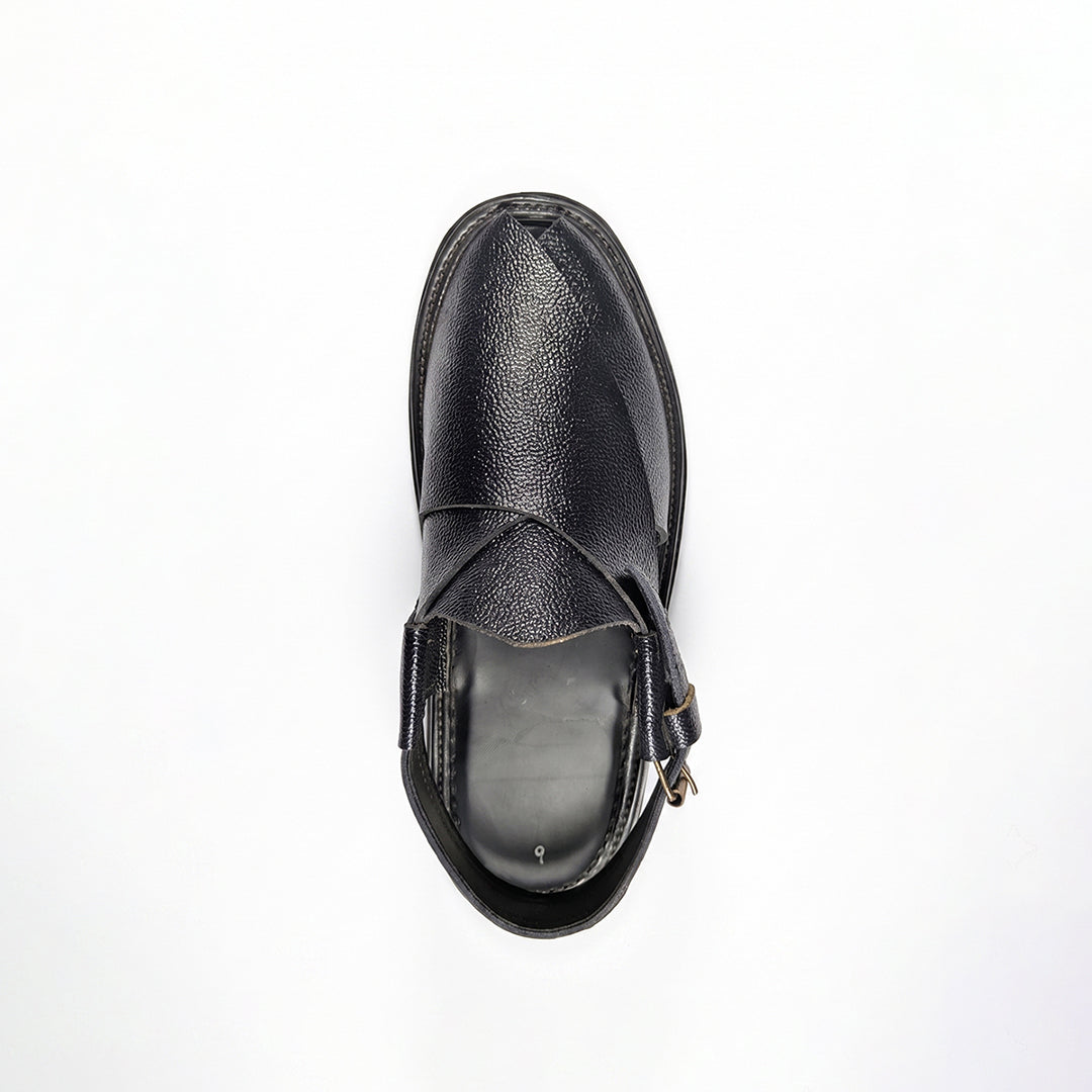 Black Leather Textured Peshawari Sandal