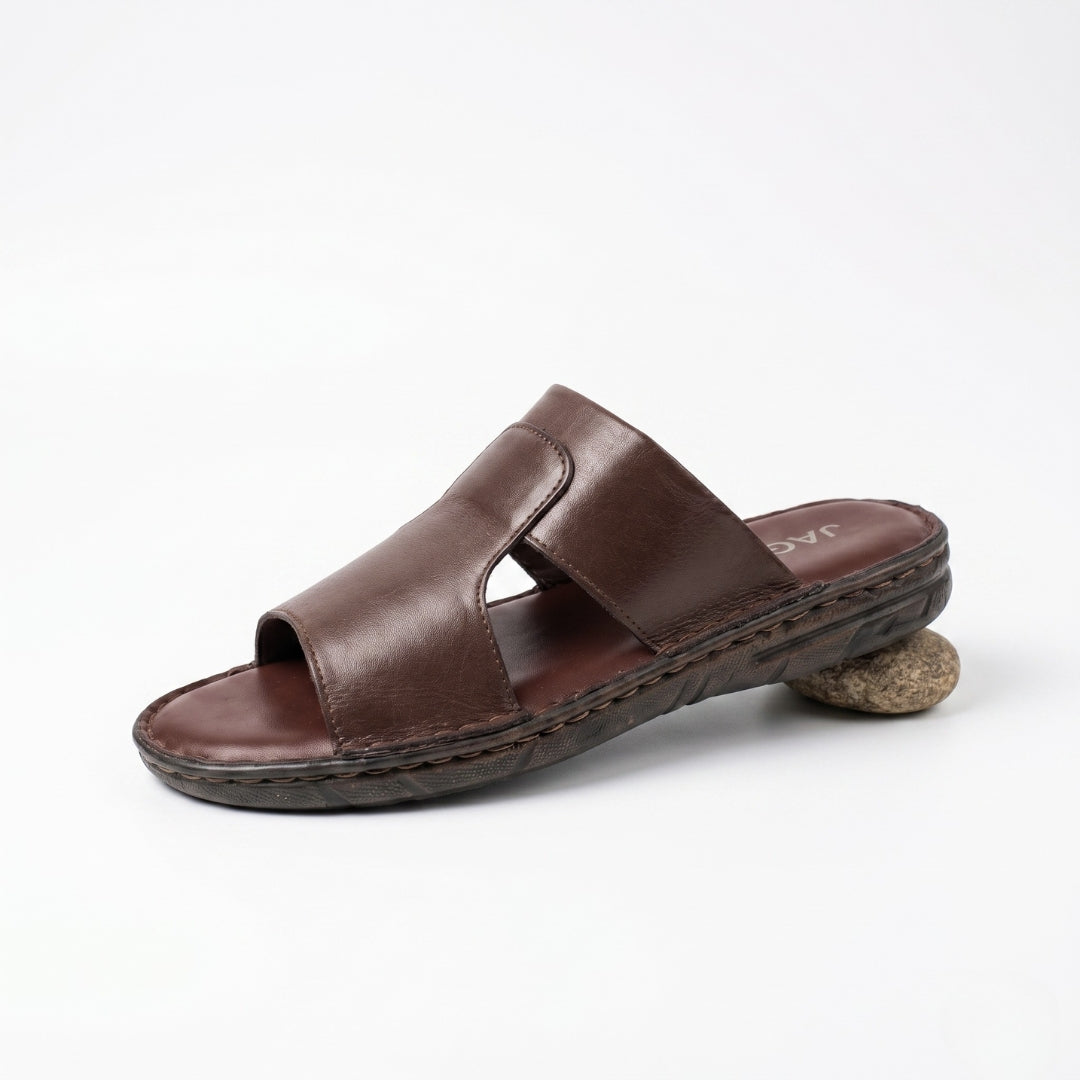 Cutout Leather Chappal - Brown