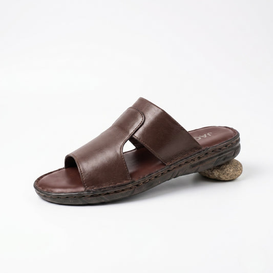 Cutout Leather Chappal - Brown