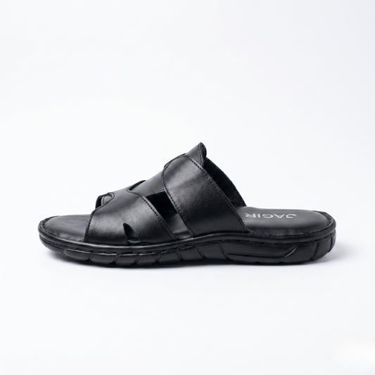 Cross Strap Leather Slide - Black